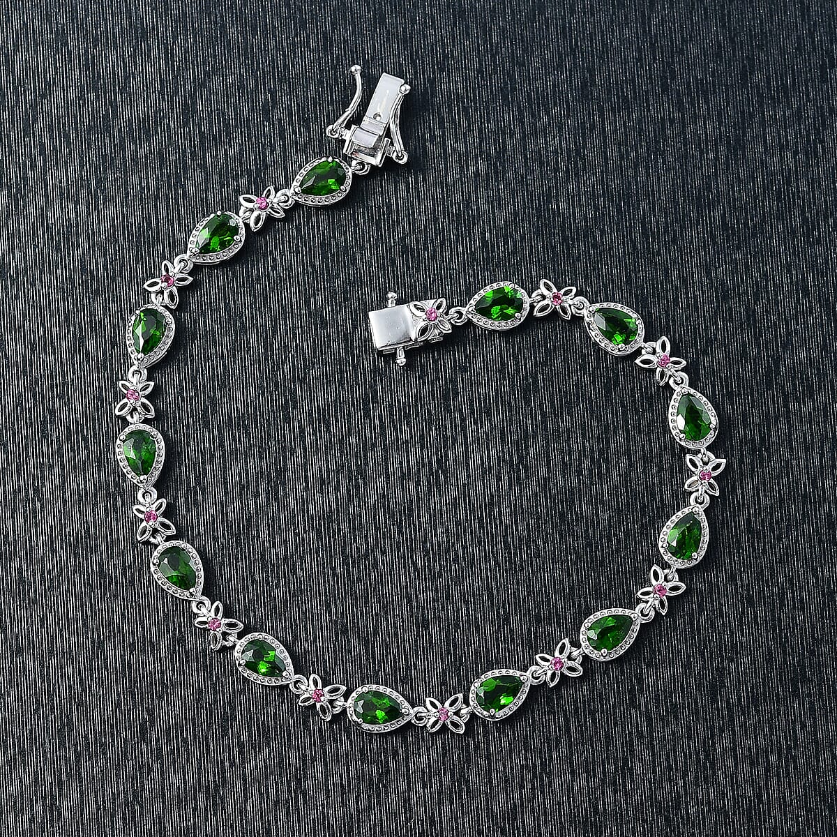D'Joy Chrome Diopside and Orissa Rhodolite Garnet 7.20 ctw Butterfly Bracelet in Rhodium Over Sterling Silver (8.00 In) image number 1
