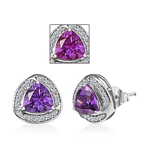 AAA Luxuriant Lab Grown Purple Sapphire and G-H SI Lab Grown Diamond 3.51 ctw Earrings in 10K White Gold