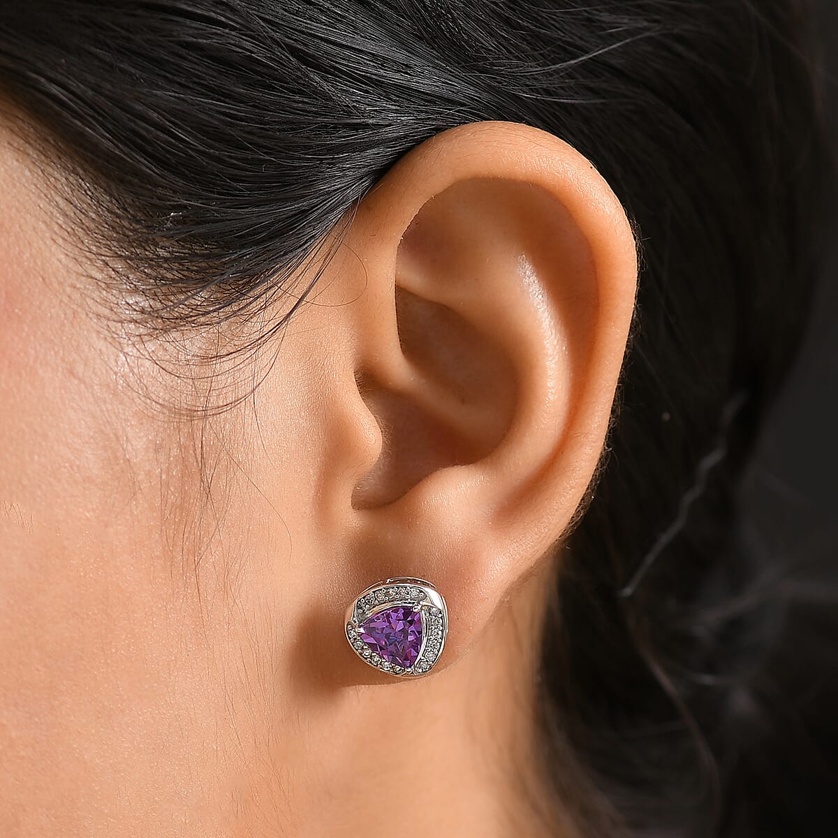 AAA Luxuriant Lab Grown Purple Sapphire and G-H SI Lab Grown Diamond 3.51 ctw Earrings in 10K White Gold image number 2