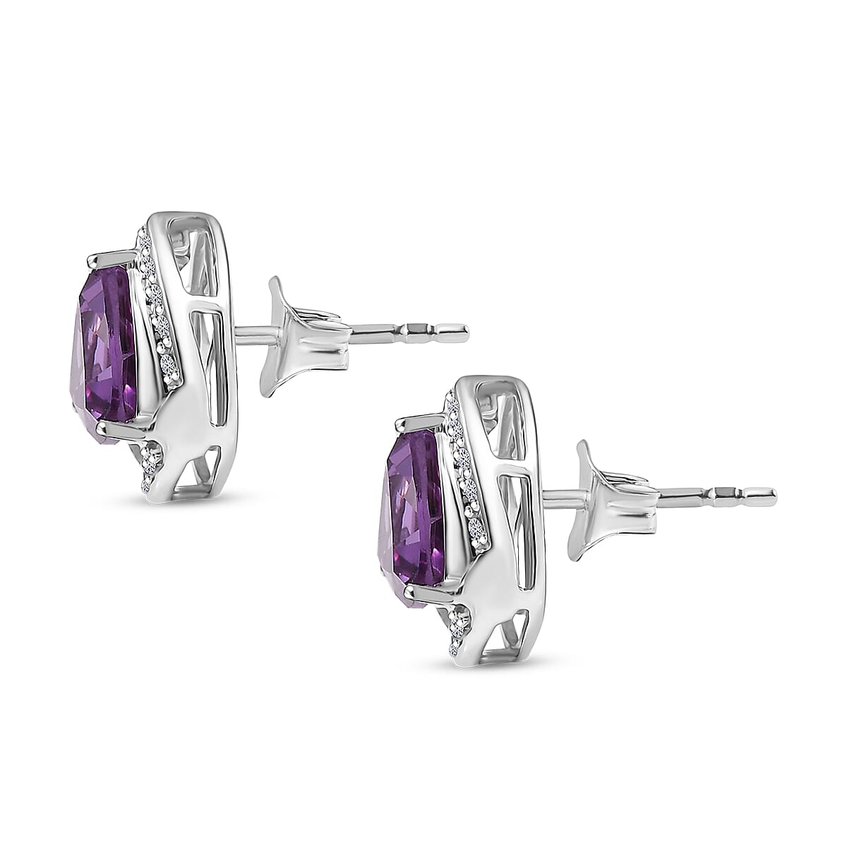 AAA Luxuriant Lab Grown Purple Sapphire and G-H SI Lab Grown Diamond 3.51 ctw Earrings in 10K White Gold image number 3