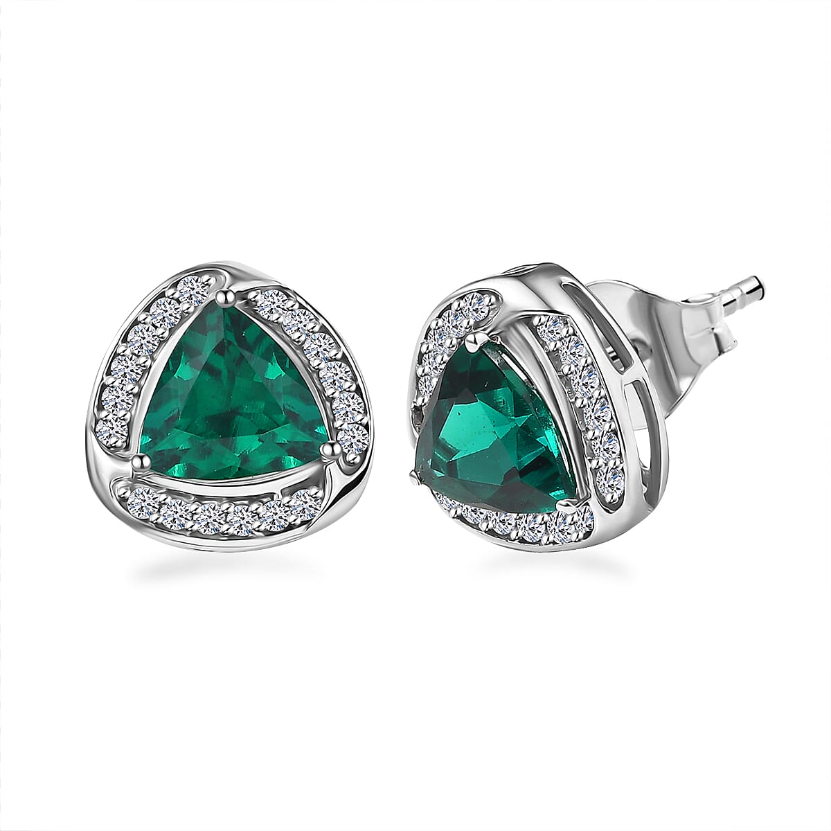 AAA Luxuriant Lab Grown Emerald and G-H SI Lab Grown Diamond 2.30 ctw Earrings in 10K White Gold image number 0
