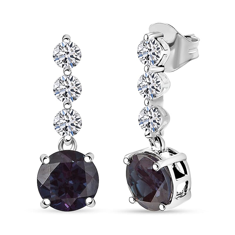 Certified & Appraised AAA Luxuriant Lab Grown Alexandrite and Lab Grown Diamond G-H SI 3.93 ctw Earrings in 10K White Gold
