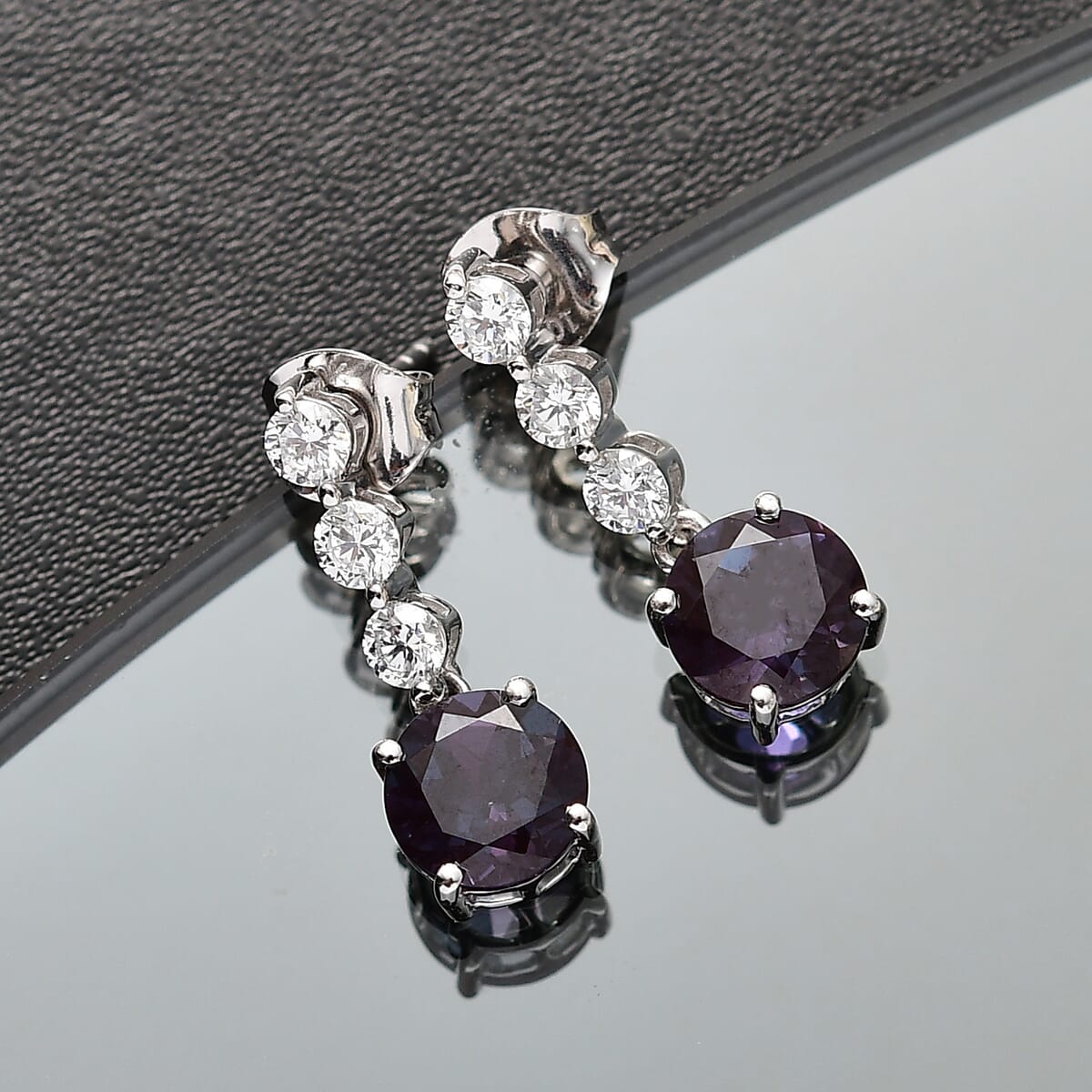 Certified & Appraised AAA Luxuriant Lab Grown Alexandrite and G-H SI Lab Grown Diamond 3.93 ctw Earrings in 10K White Gold image number 1