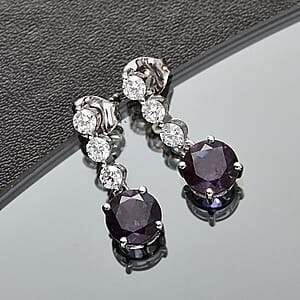 Certified & Appraised AAA Luxuriant Lab Grown Alexandrite and G-H SI Lab Grown Diamond 3.93 ctw Earrings in 10K White Gold