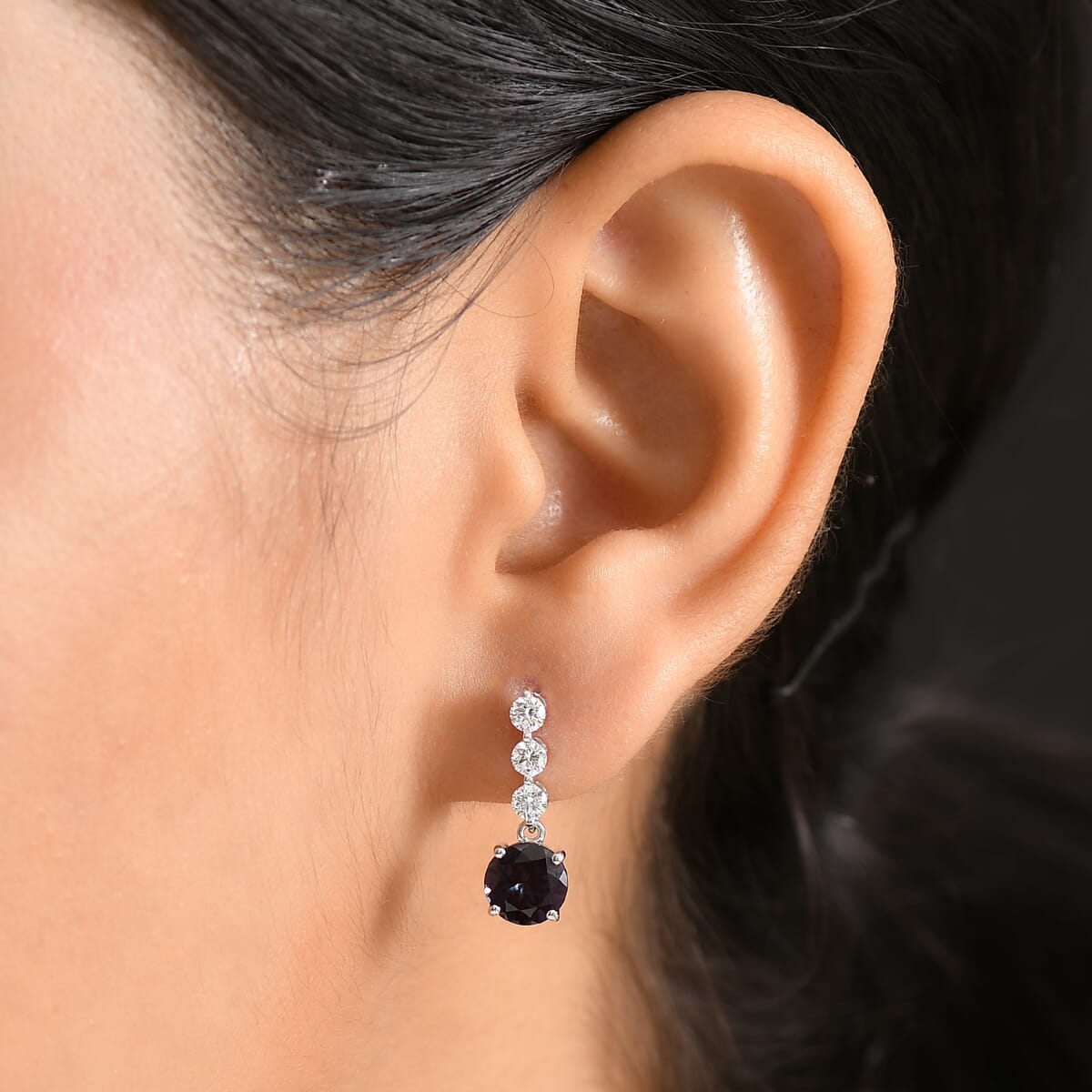 Certified & Appraised AAA Luxuriant Lab Grown Alexandrite and G-H SI Lab Grown Diamond 3.93 ctw Earrings in 10K White Gold image number 2