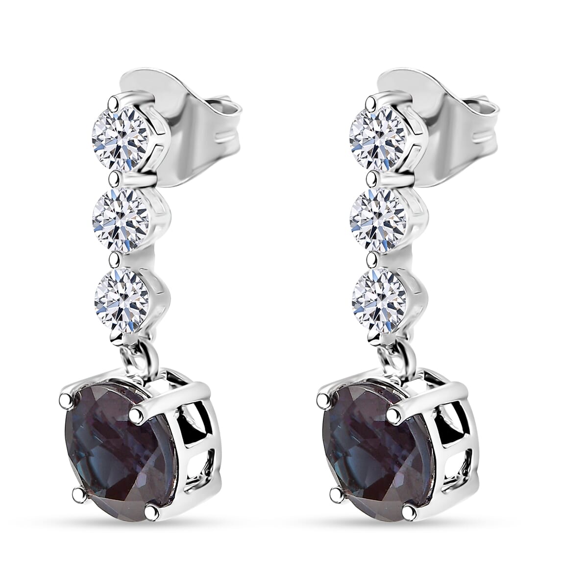 Certified & Appraised AAA Luxuriant Lab Grown Alexandrite and G-H SI Lab Grown Diamond 3.93 ctw Earrings in 10K White Gold image number 3
