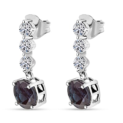 Certified & Appraised AAA Luxuriant Lab Grown Alexandrite and Lab Grown Diamond G-H SI 3.93 ctw Earrings in 10K White Gold