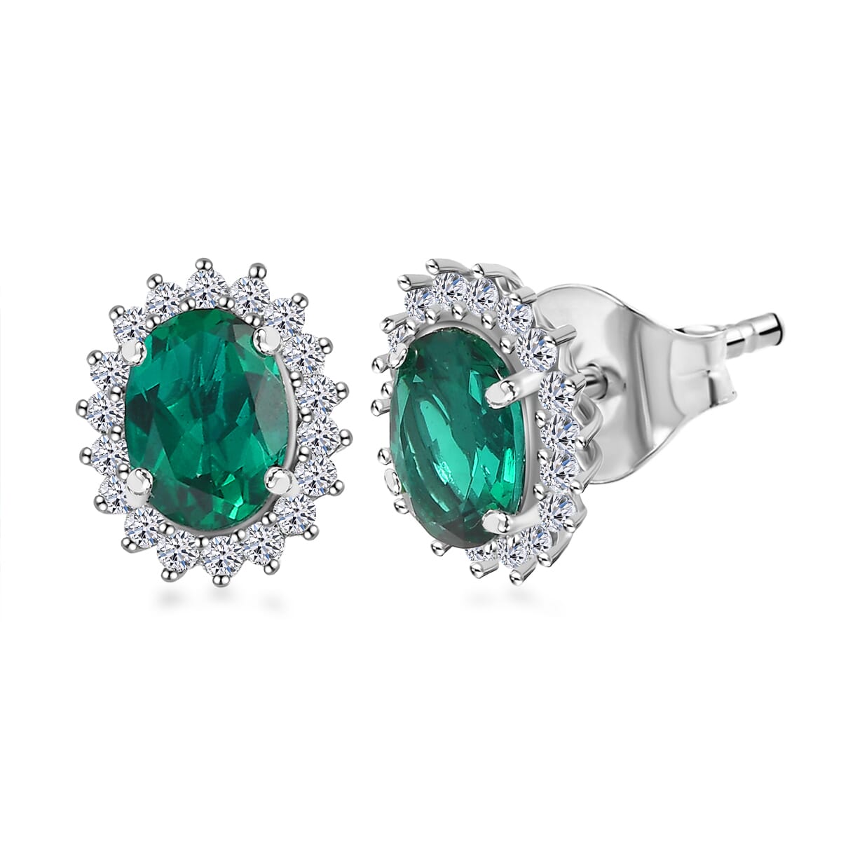 AAA Luxuriant Lab Grown Emerald and G-H SI Lab Grown Diamond 2.11 ctw Earrings in 10K White Gold image number 0