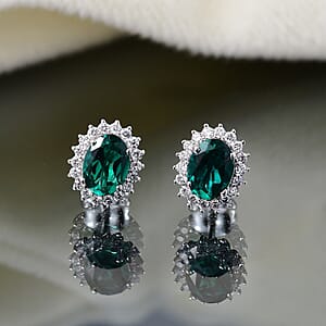 AAA Luxuriant Lab Grown Emerald and G-H SI Lab Grown Diamond 2.11 ctw Earrings in 10K White Gold