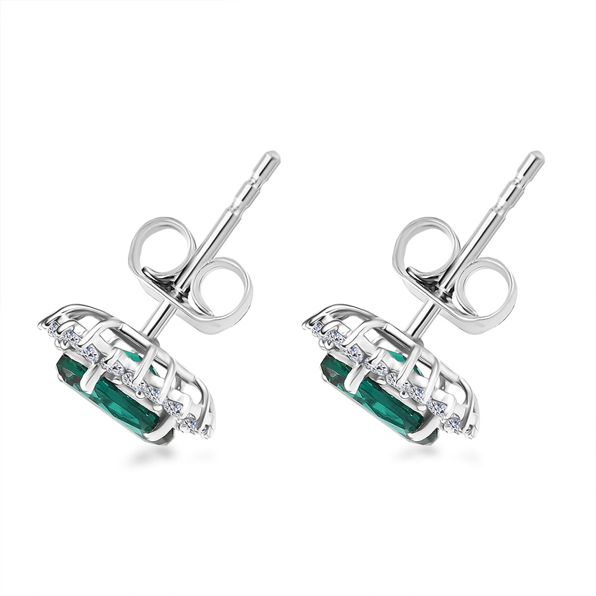AAA Luxuriant Lab Grown Emerald and G-H SI Lab Grown Diamond 2.11 ctw Earrings in 10K White Gold image number 3