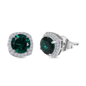 AAA Luxuriant Lab Grown Emerald and G-H SI Lab Grown Diamond 2.58 ctw Earrings in 10K White Gold