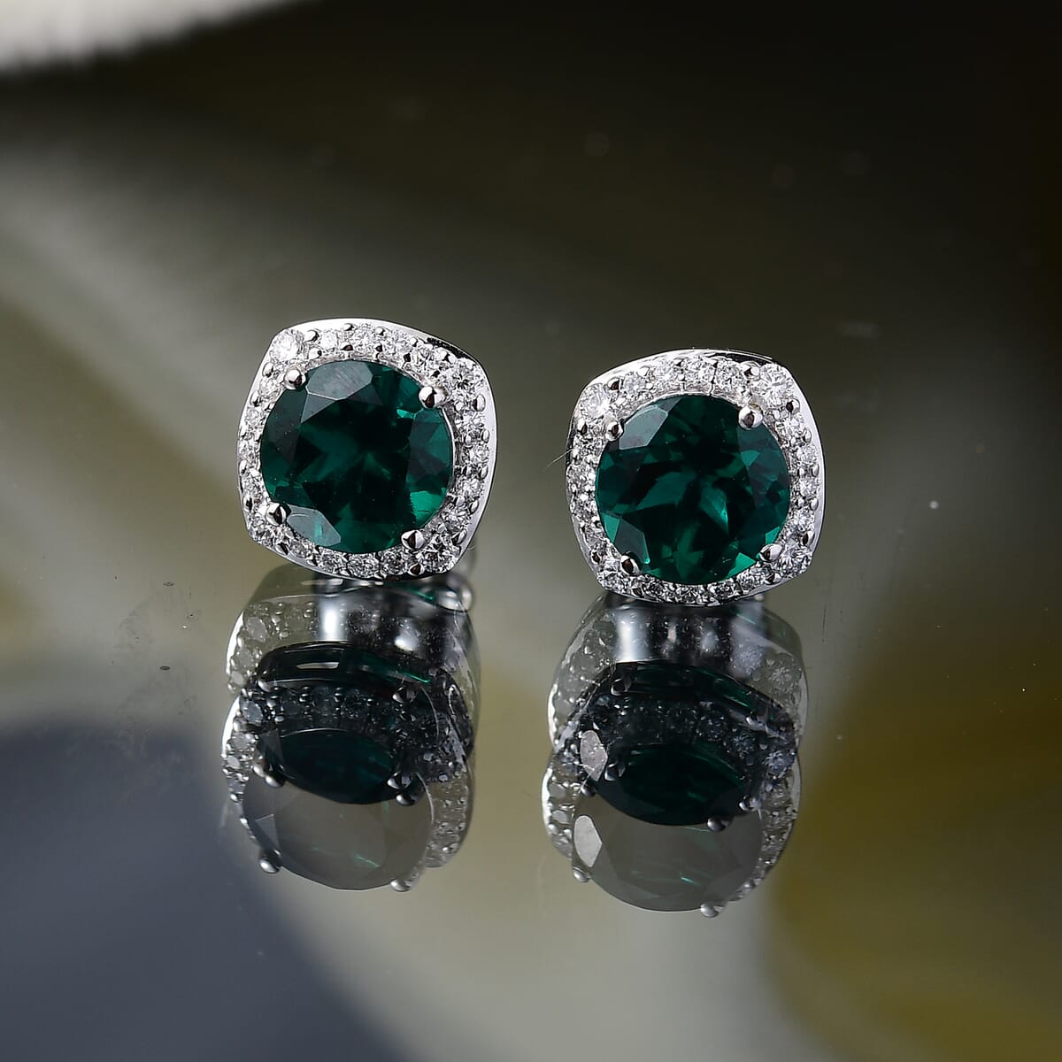 AAA Luxuriant Lab Grown Emerald and G-H SI Lab Grown Diamond 2.58 ctw Earrings in 10K White Gold image number 1