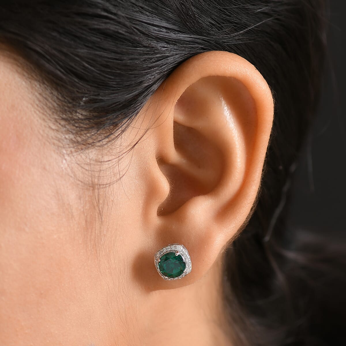 AAA Luxuriant Lab Grown Emerald and G-H SI Lab Grown Diamond 2.58 ctw Earrings in 10K White Gold image number 2