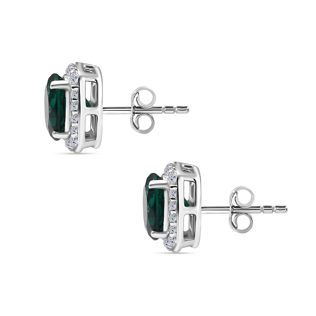 AAA Luxuriant Lab Grown Emerald and G-H SI Lab Grown Diamond 2.58 ctw Earrings in 10K White Gold image number 3