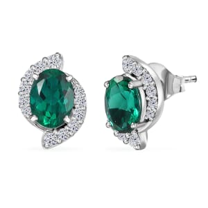 AAA Luxuriant Lab Grown Emerald and G-H SI Lab Grown Diamond 2.26 ctw Earrings in 10K White Gold