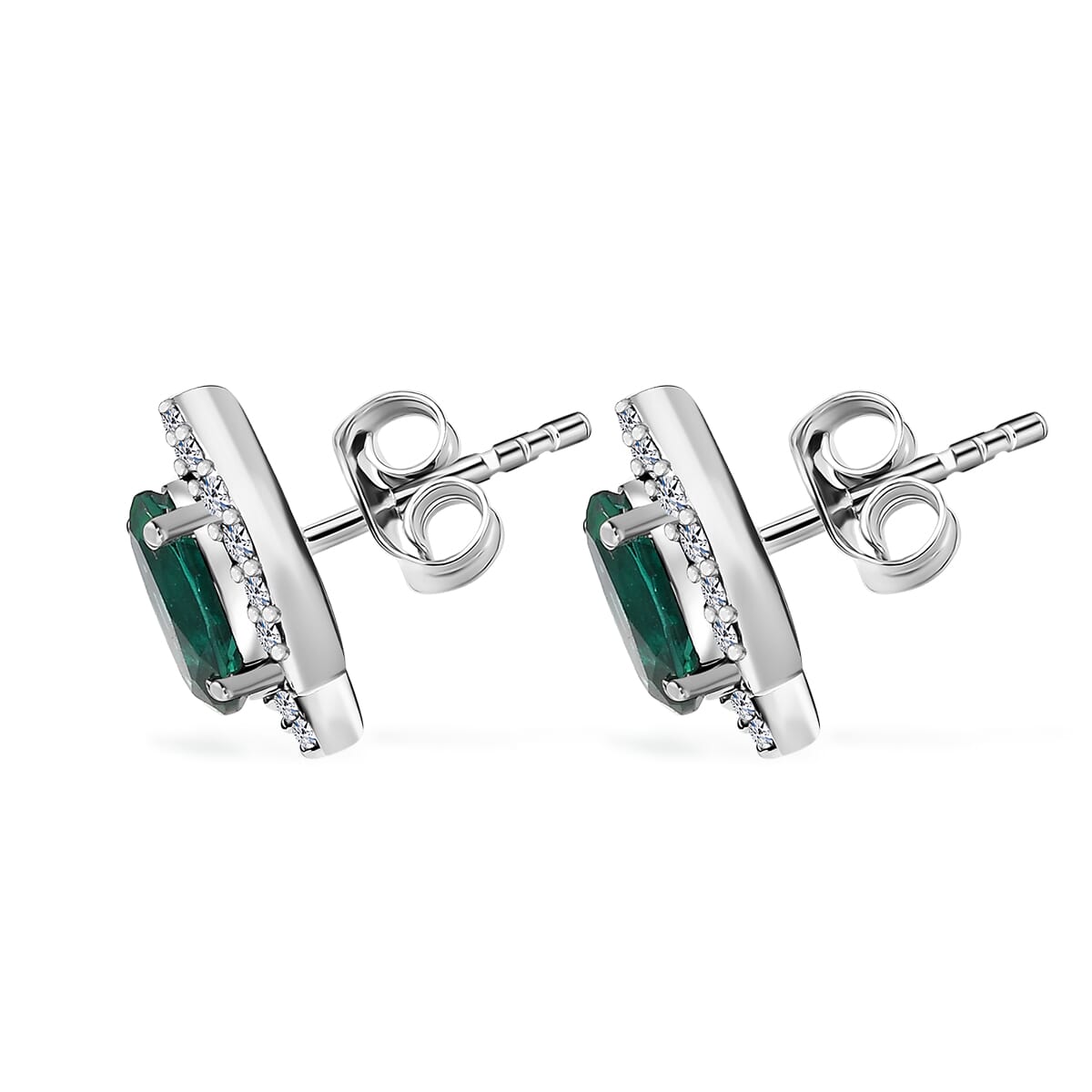 Certified & Appraised AAA Luxuriant Lab Grown Emerald and G-H SI Lab Grown Diamond 2.26 ctw Earrings in 10K White Gold image number 3