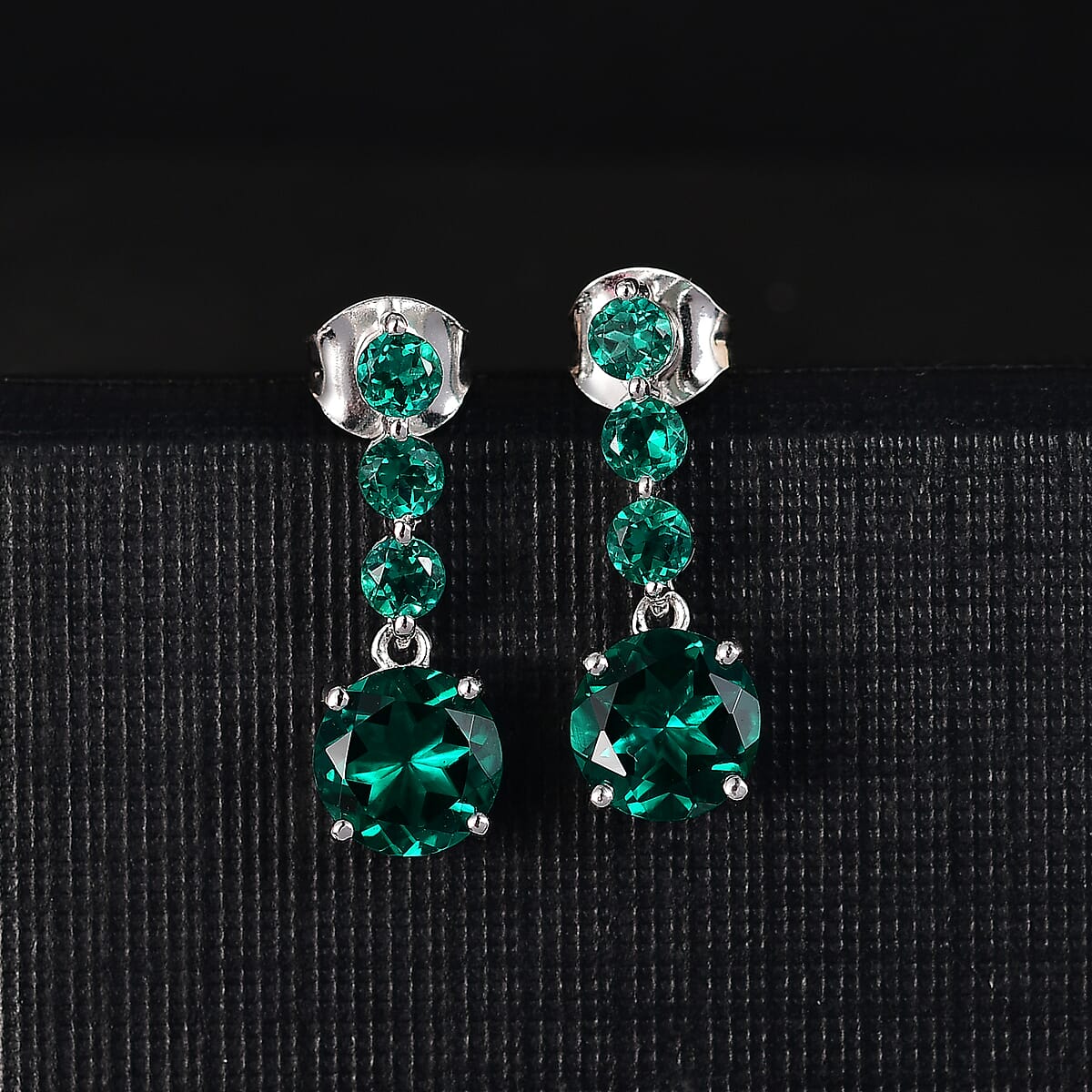 AAA Luxuriant Lab Grown Emerald 2.89 ctw Earrings in 10K White Gold image number 1
