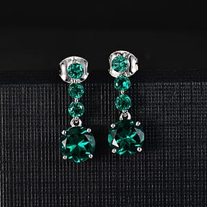 AAA Luxuriant Lab Grown Emerald 2.89 ctw Earrings in 10K White Gold