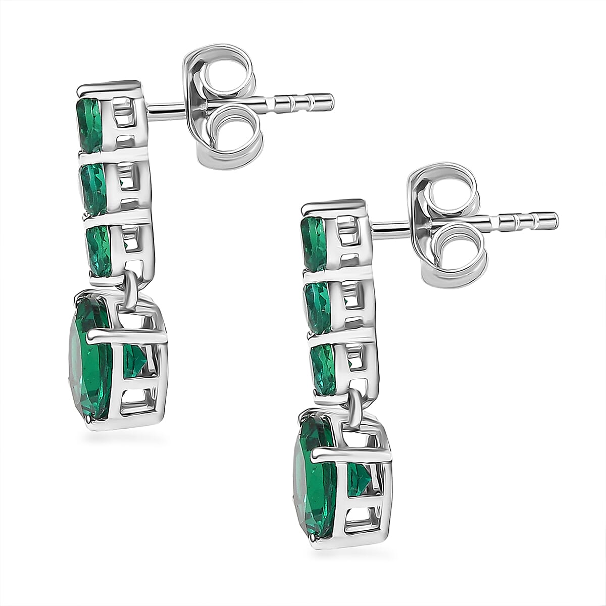 AAA Luxuriant Lab Grown Emerald 2.89 ctw Earrings in 10K White Gold image number 3