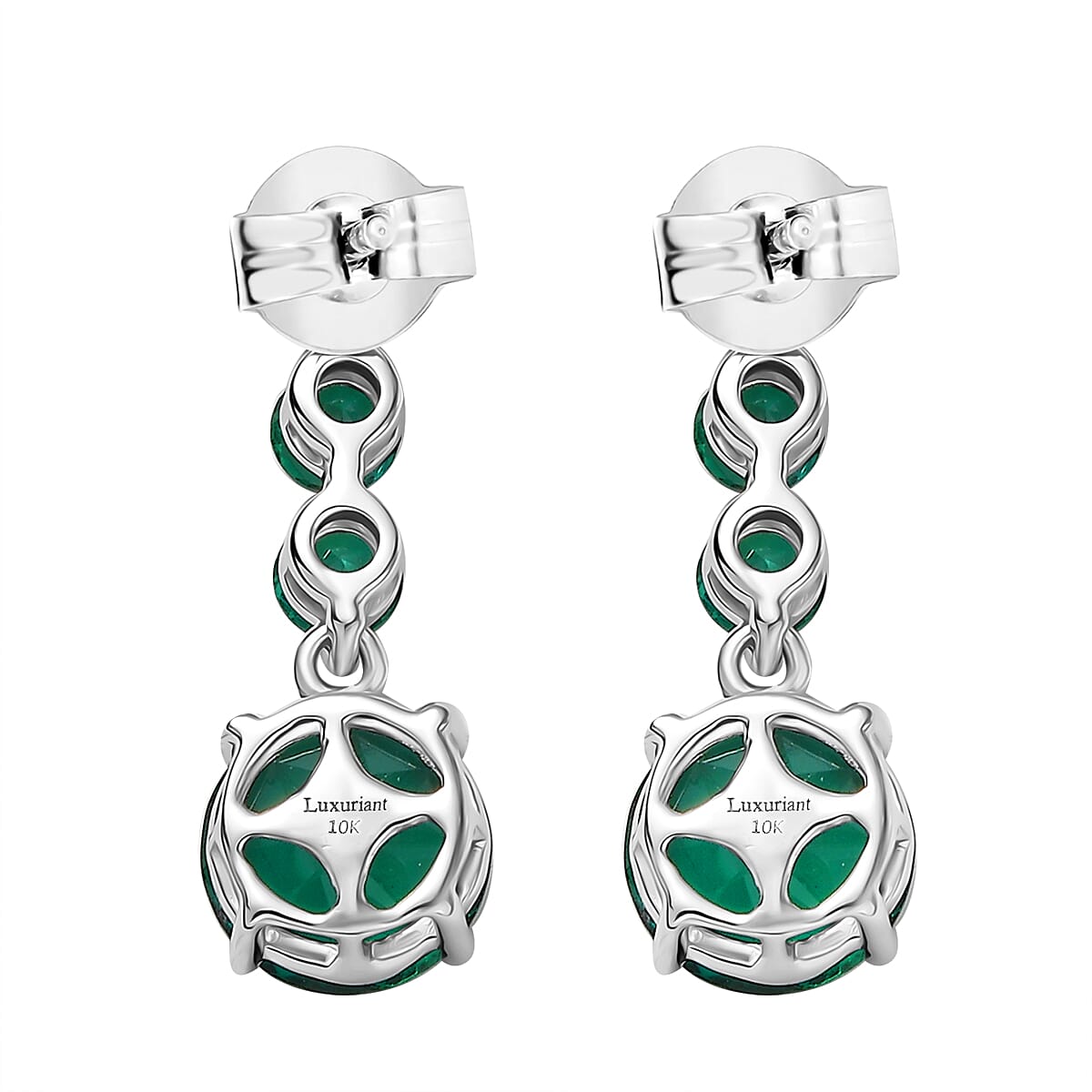 AAA Luxuriant Lab Grown Emerald 2.89 ctw Earrings in 10K White Gold image number 4