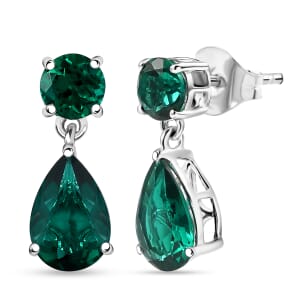 AAA Luxuriant Lab Grown Emerald 3.06 ctw Earrings in 10K White Gold