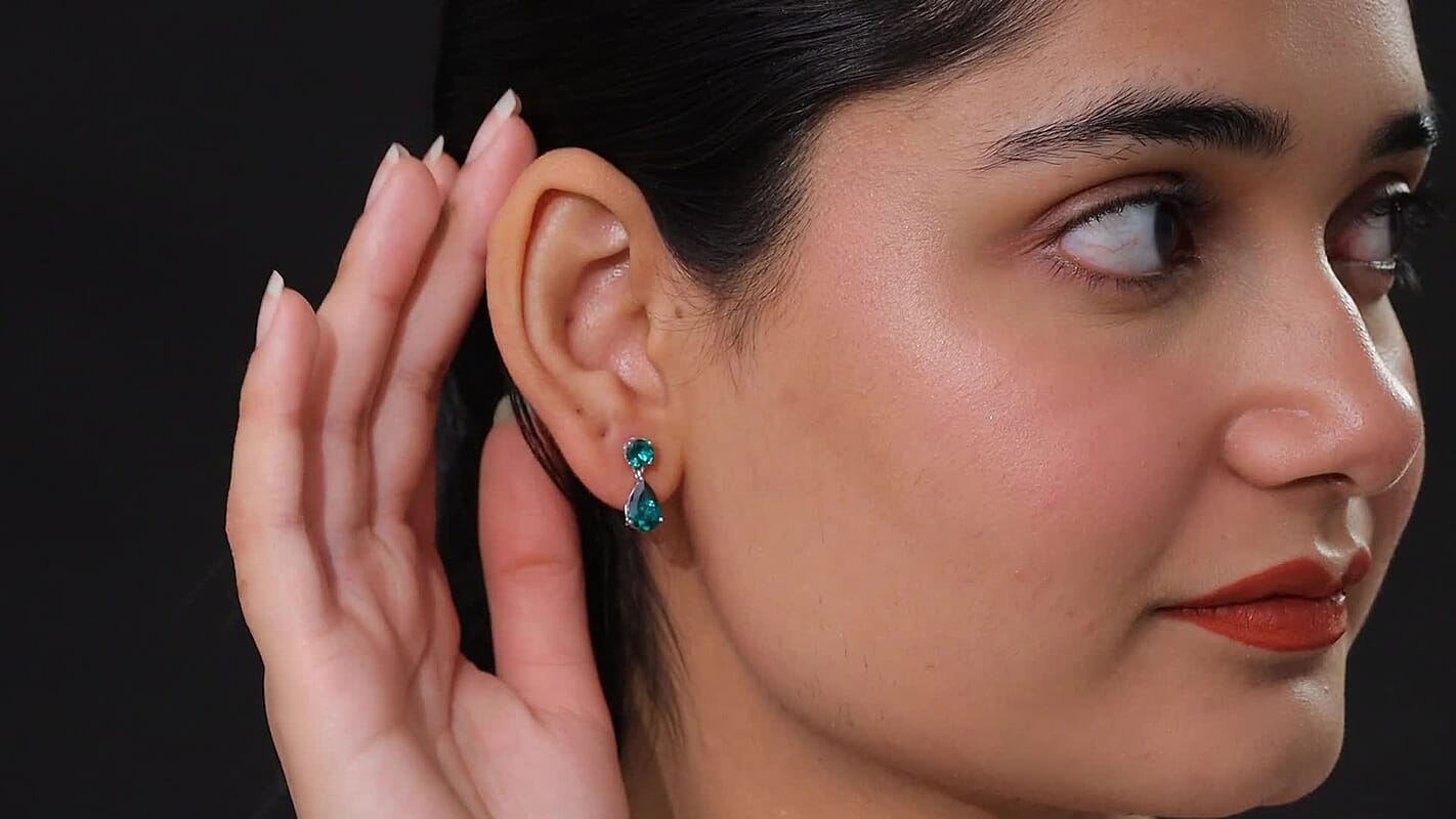 AAA Luxuriant Lab Grown Emerald 3.06 ctw Earrings in 10K White Gold