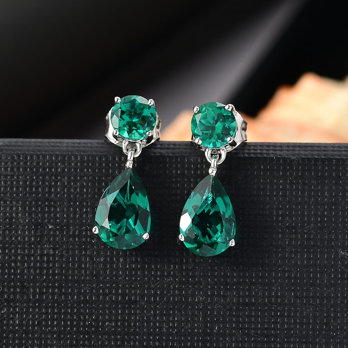 AAA Luxuriant Lab Grown Emerald 3.06 ctw Earrings in 10K White Gold image number 1