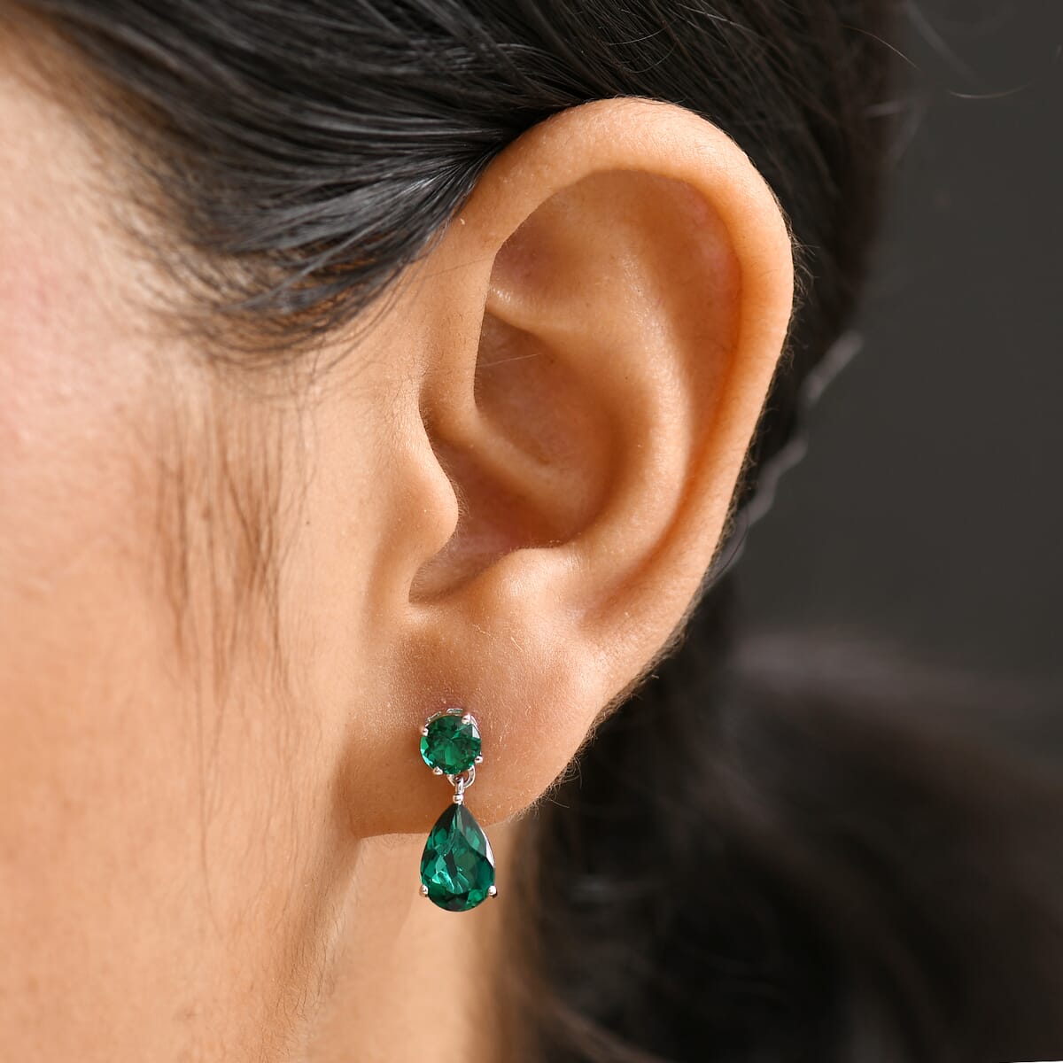 AAA Luxuriant Lab Grown Emerald 3.06 ctw Earrings in 10K White Gold image number 2