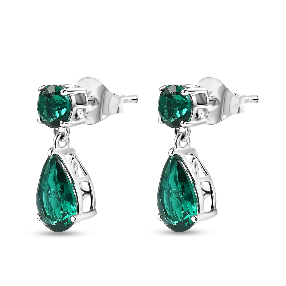 AAA Luxuriant Lab Grown Emerald 3.06 ctw Earrings in 10K White Gold image number 3