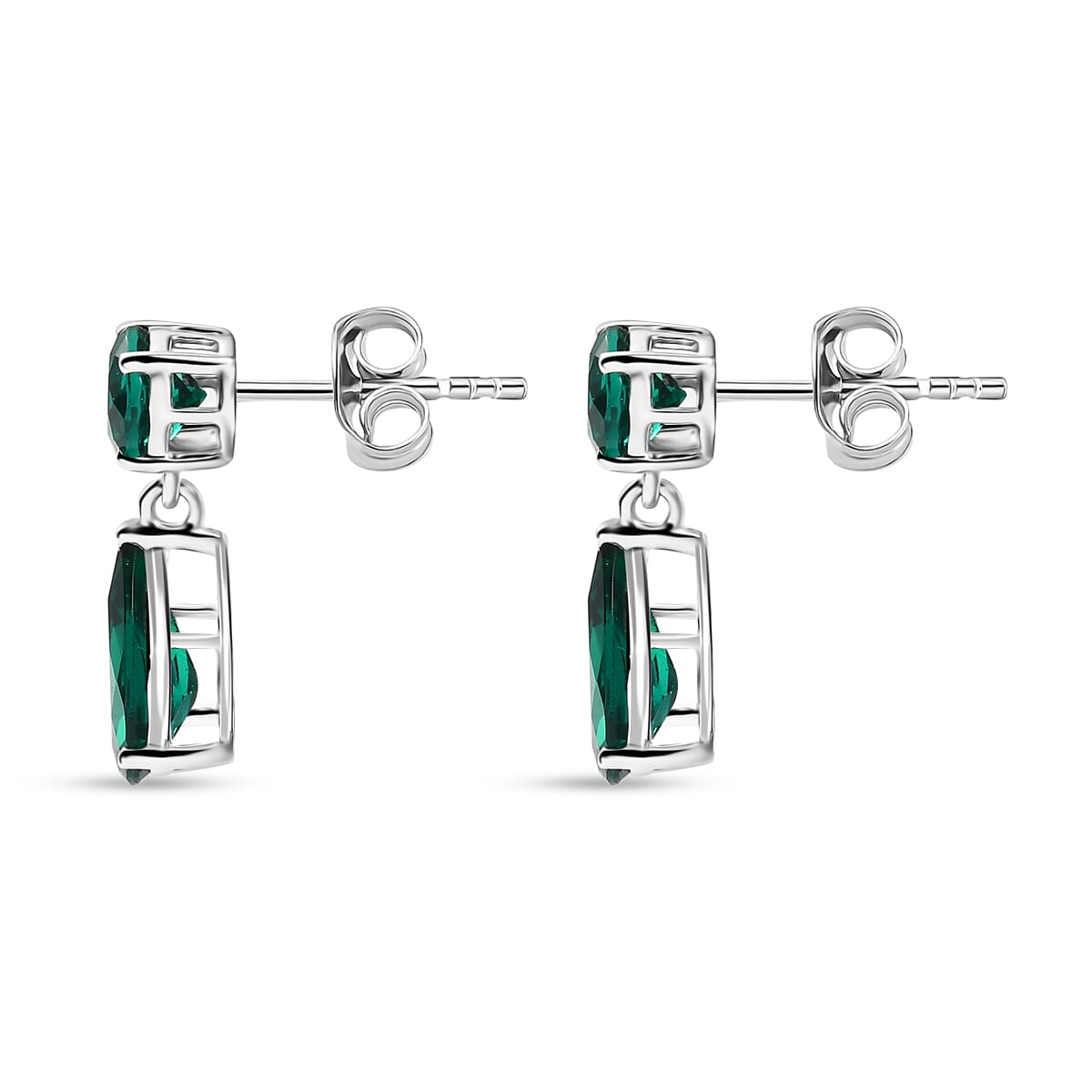 AAA Luxuriant Lab Grown Emerald 3.06 ctw Earrings in 10K White Gold image number 4