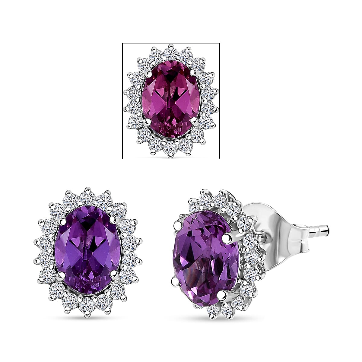 AAA Luxuriant Lab Grown Purple Sapphire and G-H SI Lab Grown Diamond 3.03 ctw Earrings in 10K White Gold (Del. in 10-12 Days) image number 0
