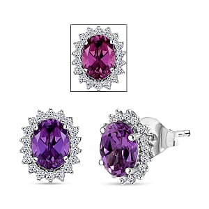 AAA Luxuriant Lab Grown Purple Sapphire and G-H SI Lab Grown Diamond 3.03 ctw Earrings in 10K White Gold (Del. in 10-12 Days)