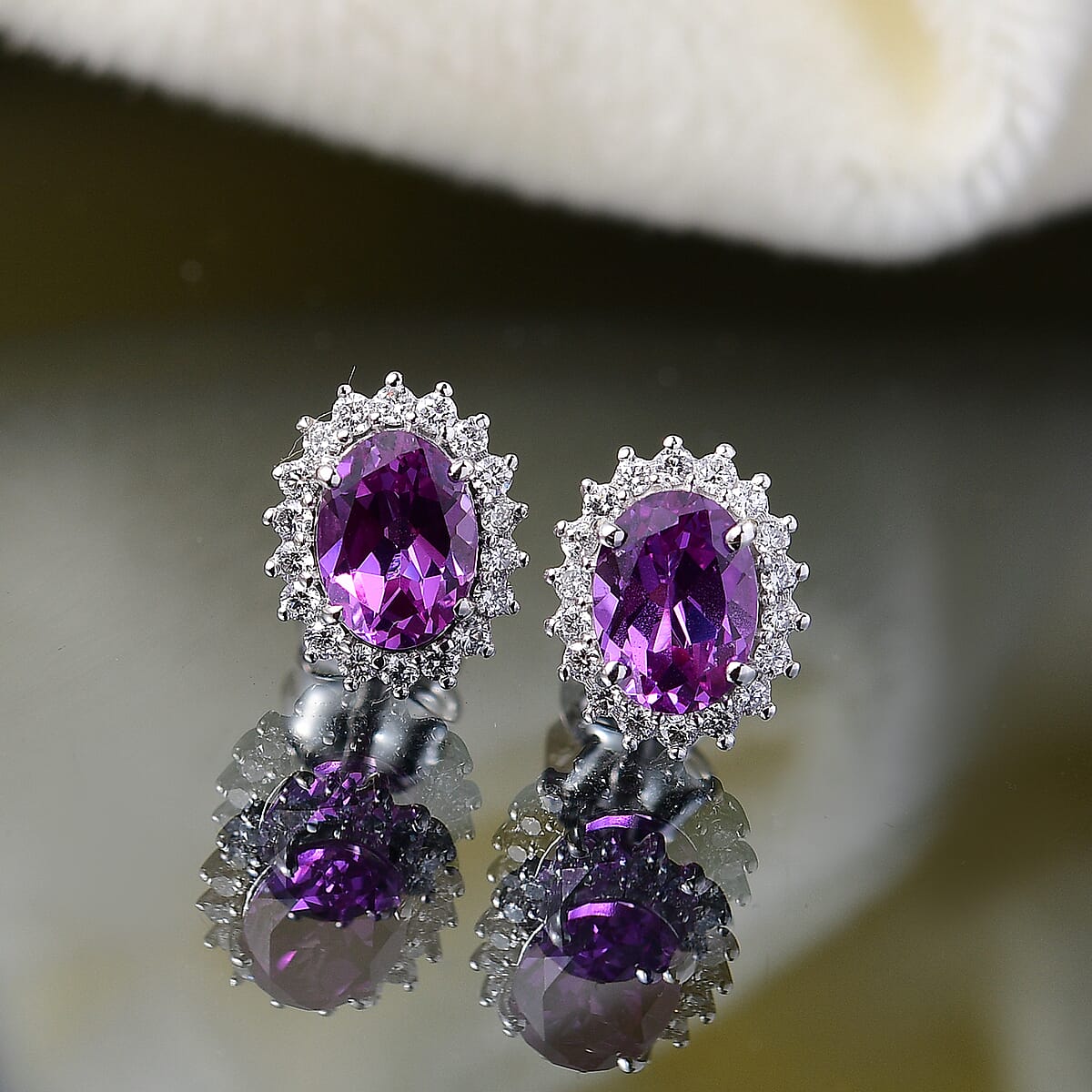 AAA Luxuriant Lab Grown Purple Sapphire and G-H SI Lab Grown Diamond 3.03 ctw Earrings in 10K White Gold (Del. in 10-12 Days) image number 1