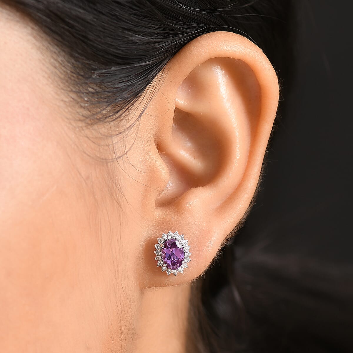 AAA Luxuriant Lab Grown Purple Sapphire and G-H SI Lab Grown Diamond 3.03 ctw Earrings in 10K White Gold (Del. in 10-12 Days) image number 2