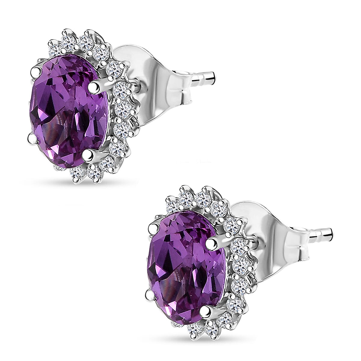 AAA Luxuriant Lab Grown Purple Sapphire and G-H SI Lab Grown Diamond 3.03 ctw Earrings in 10K White Gold (Del. in 10-12 Days) image number 3
