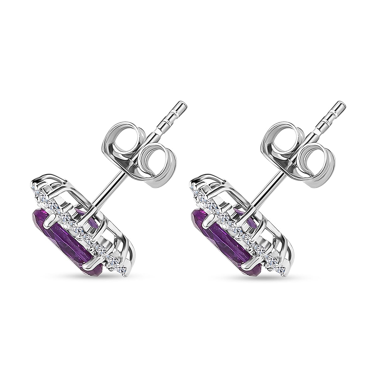 AAA Luxuriant Lab Grown Purple Sapphire and G-H SI Lab Grown Diamond 3.03 ctw Earrings in 10K White Gold (Del. in 10-12 Days) image number 4
