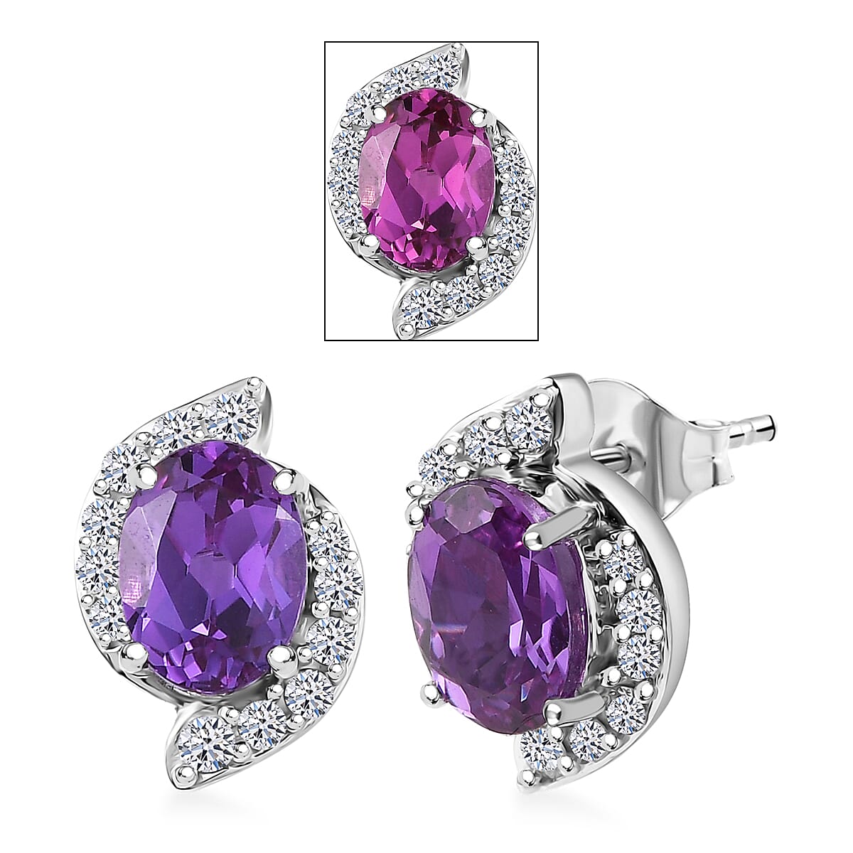 AAA Luxuriant Lab Grown Purple Sapphire and G-H SI Lab Grown Diamond 3.21 ctw Earrings in 10K White Gold  image number 0