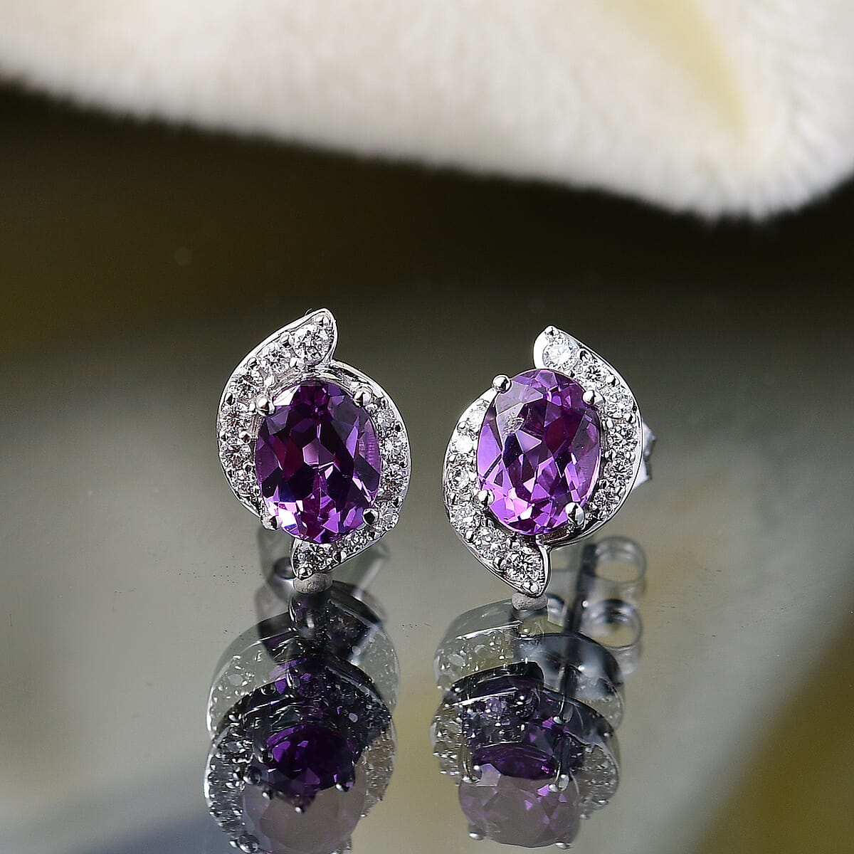 AAA Luxuriant Lab Grown Purple Sapphire and G-H SI Lab Grown Diamond 3.21 ctw Earrings in 10K White Gold  image number 1