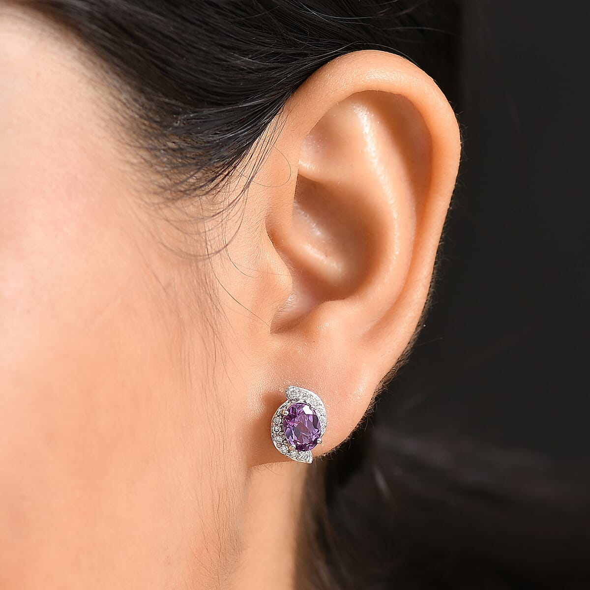 AAA Luxuriant Lab Grown Purple Sapphire and G-H SI Lab Grown Diamond 3.21 ctw Earrings in 10K White Gold  image number 2