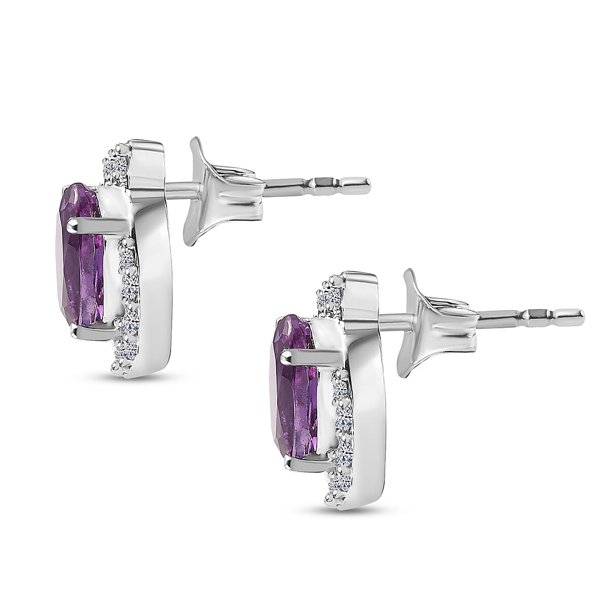 AAA Luxuriant Lab Grown Purple Sapphire and G-H SI Lab Grown Diamond 3.21 ctw Earrings in 10K White Gold  image number 3
