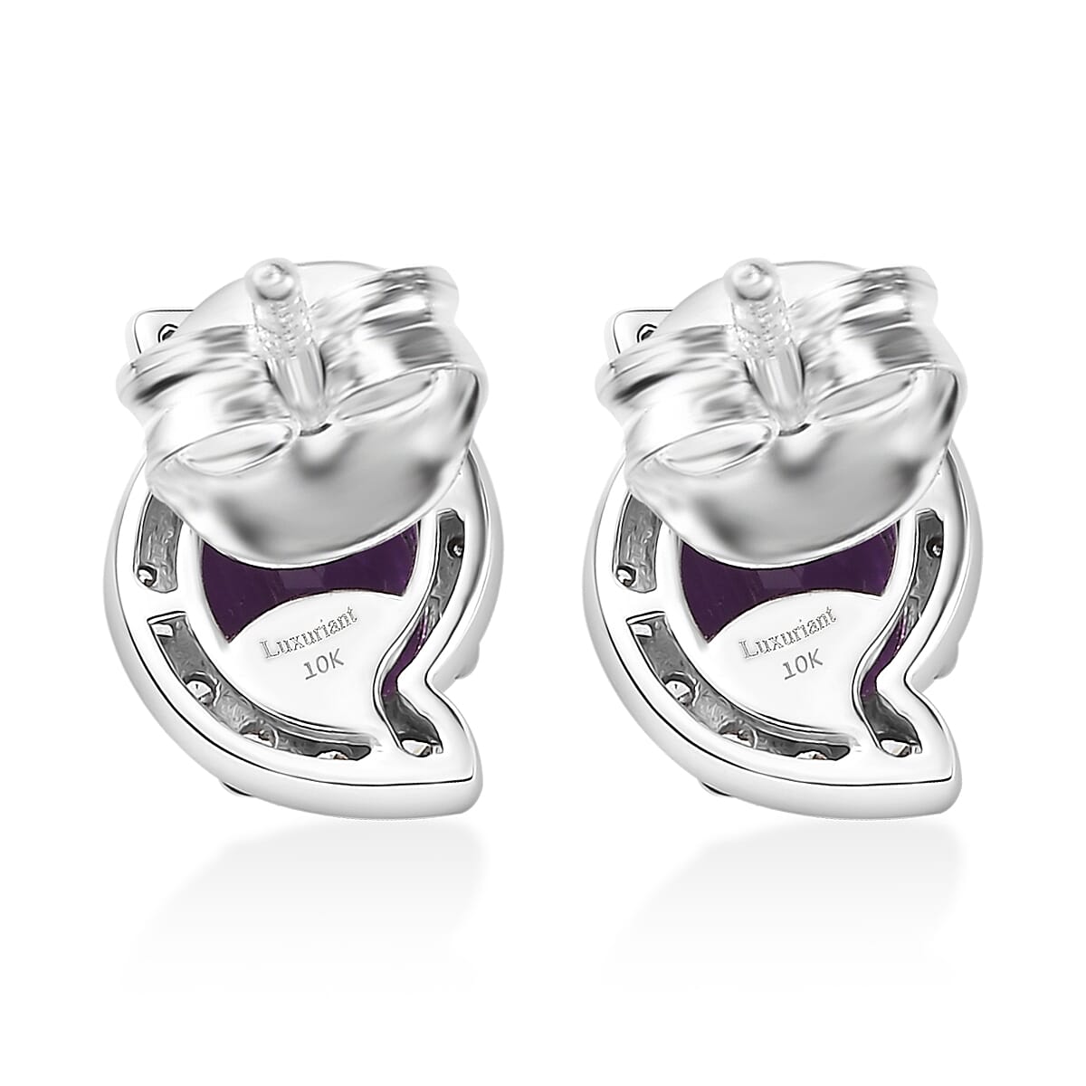 AAA Luxuriant Lab Grown Purple Sapphire and G-H SI Lab Grown Diamond 3.21 ctw Earrings in 10K White Gold  image number 4