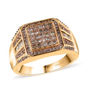 D'Joy Natural Champagne Diamond 1.00 ctw Men's Ring in 18K Vermeil Yellow Gold Over Sterling Silver (Size 10.0)