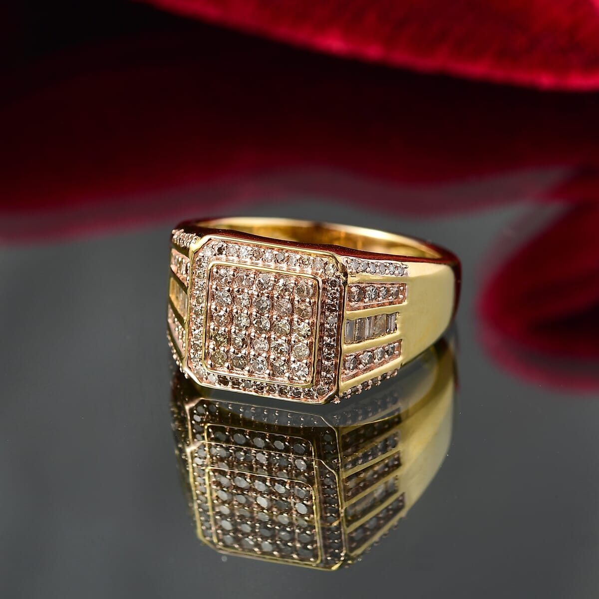 D'Joy Natural Champagne Diamond 1.00 ctw Men's Ring in 18K Vermeil Yellow Gold Over Sterling Silver (Size 10.0) image number 1