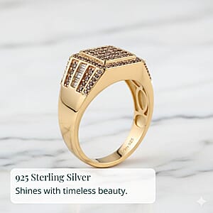 D'Joy Natural Champagne Diamond 1.00 ctw Men's Ring in 18K Vermeil Yellow Gold Over Sterling Silver (Size 10.0)