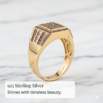 D'Joy Natural Champagne Diamond 1.00 ctw Men's Ring in 18K Vermeil Yellow Gold Over Sterling Silver (Size 10.0)