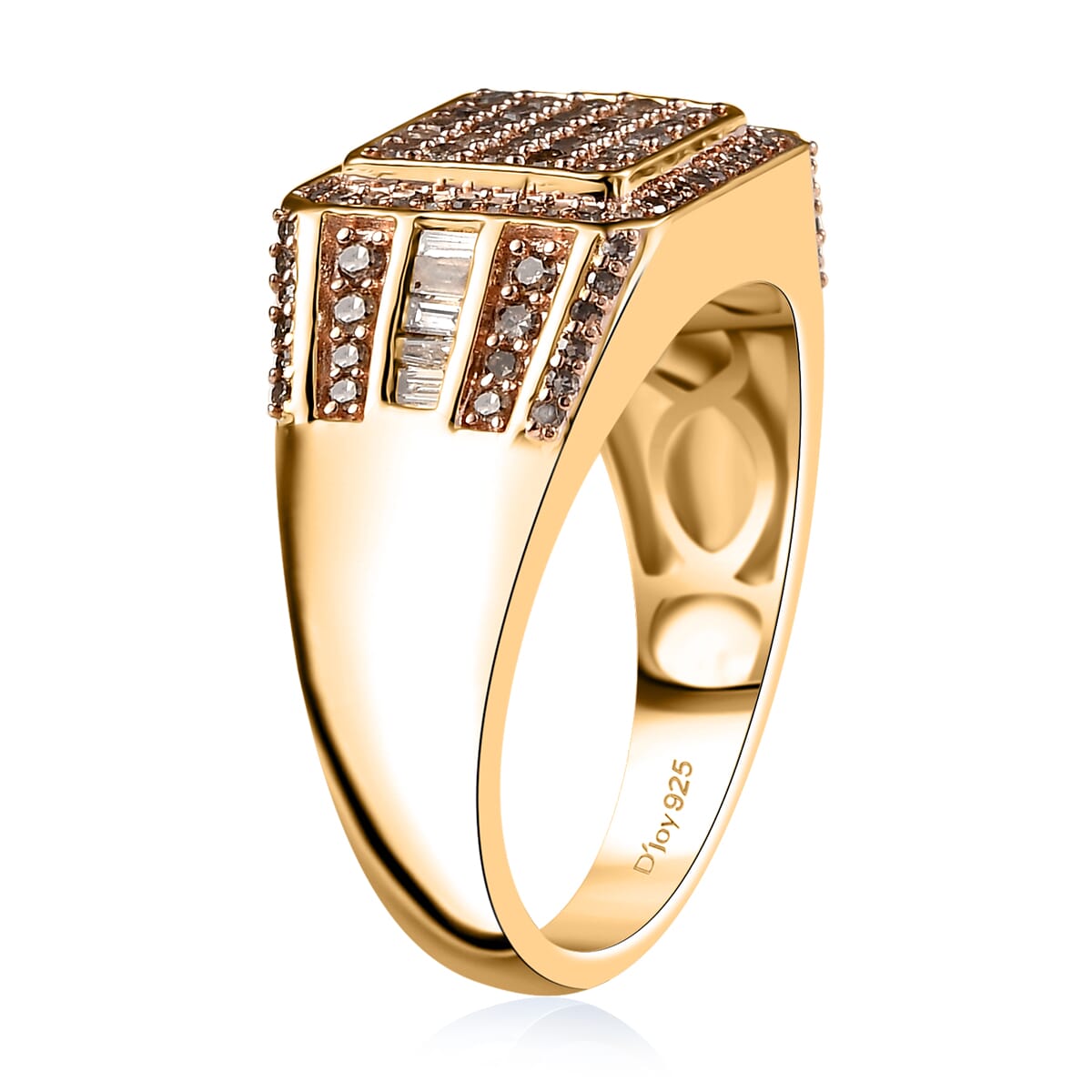 D'Joy Natural Champagne Diamond 1.00 ctw Men's Ring in 18K Vermeil Yellow Gold Over Sterling Silver (Size 10.0) image number 3