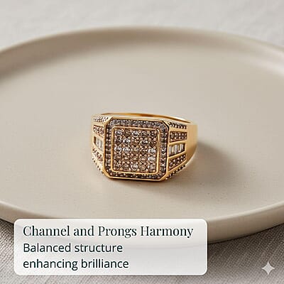 D'Joy Natural Champagne Diamond 1.00 ctw Men's Ring in 18K Vermeil Yellow Gold Over Sterling Silver (Size 10.0)