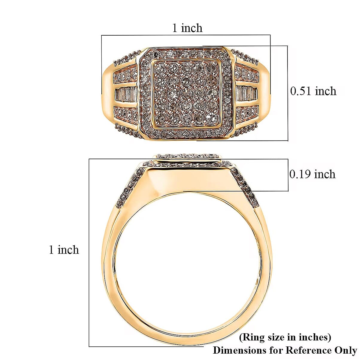 D'Joy Natural Champagne Diamond 1.00 ctw Men's Ring in 18K Vermeil Yellow Gold Over Sterling Silver (Size 10.0) image number 6