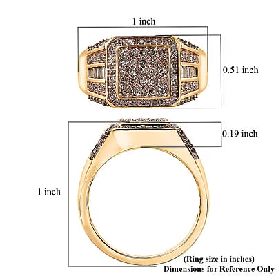 D'Joy Natural Champagne Diamond 1.00 ctw Men's Ring in 18K Vermeil Yellow Gold Over Sterling Silver (Size 10.0)