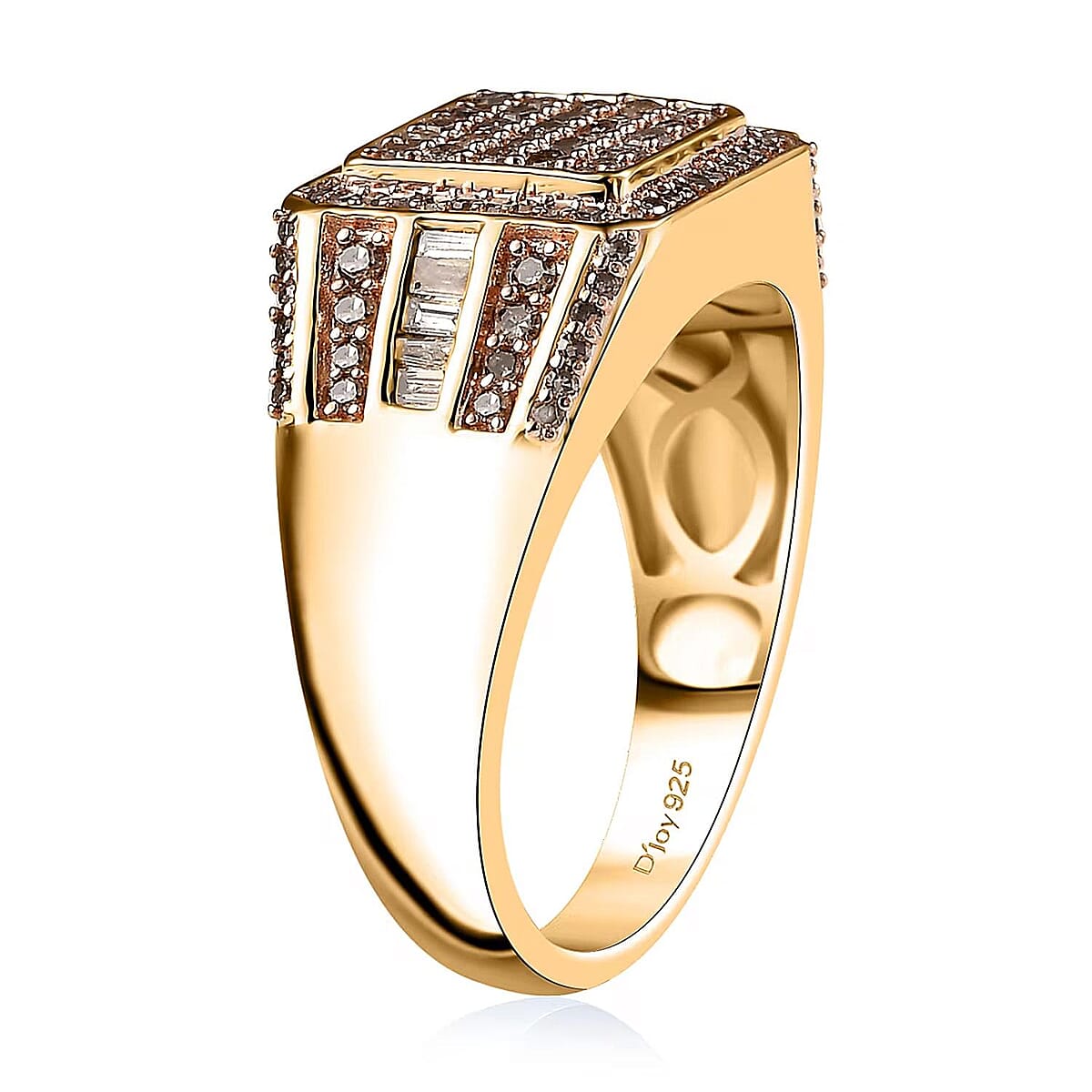 D'Joy Natural Champagne Diamond 1.00 ctw Men's Ring in 18K Vermeil Yellow Gold Over Sterling Silver (Size 10.0) image number 7
